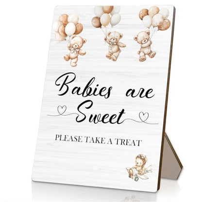 Bear Baby Welcome Shower Wooden Signs, Baby Shower Welcome Sign Stand 5x7 Inch, Sweet Boy And Girl Party Decor - color: sweet baby