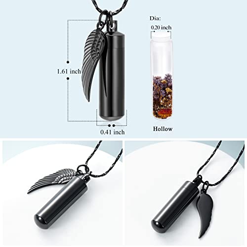 Imrsanl Cremation Jewelry for Ashes Pendant Urn Necklace Cylinder with Glass Vial Keepsake Ashes Memorial Jewelry - color: Angel Wings