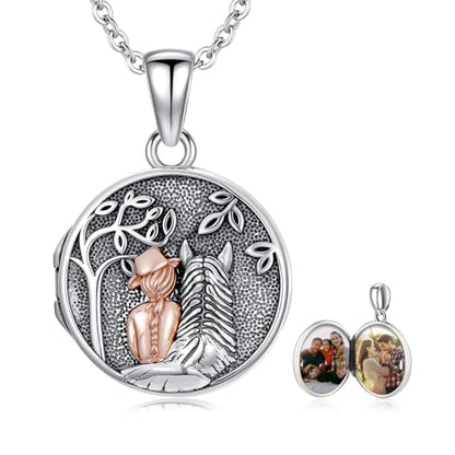 Locket Necklace for Women 925 Sterling Silver Celtic Locket Pendant Necklace Moonstone/Turquoise/Black Agate Heart Shaped Locket Necklace Jewelry Gifts for Women - style: Horse Round