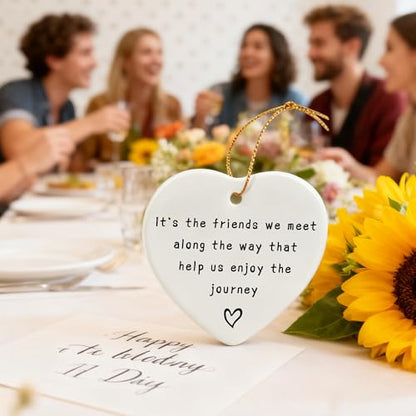 Friends We Meet Along The Way, Firm Friendship - Heart Plaque/Sign, Gifts for Friends | Birthday, Christmas Friendship Gifts for Bestie, Best Friend, Sisters, BFF, Her | Friend Christmas Ornament - color: Friend