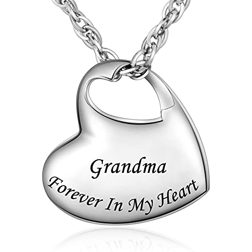 abooxiu Heart Urn Necklaces for Ashes Cremation Necklace for Ashes for Family Stainless Steel Cremation Jewelry - Forever in My Heart - color: Silver-Grandma