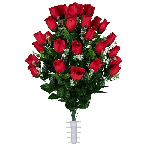 Artificial Cemetery Flowers - Gravesite Flowers - Red Roses - color: Red Roses, size: (1) Bouquet