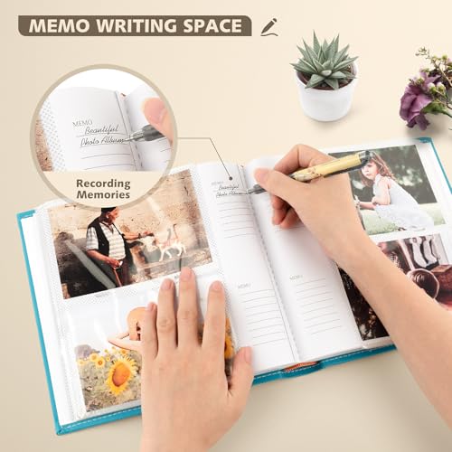 Photo Album Hold 200 4x6 Photos with Front Window for DIY (Sky Blue) | Memo Writing Space,Suede Faux Leather Picture Albums, Picture Book 200 Pockets Fits 4x6 Photo, Travel Wedding Memories - color: Sky Blue