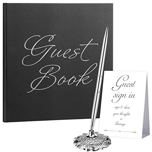 Wedding Guest Book with Pen Table Cards 9x9 Inch,Elegant Style | 50 Sheets Hardcover Sign in Book, Rose Gold Floral Design, Includes Metal Pen with Stand, Bridal Shower Baby Shower - style: Elegant Style
