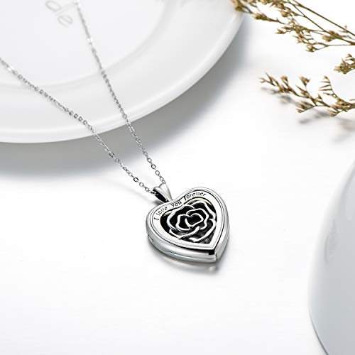 SOULMEET Personalized Silver Locket Necklace That Holds Pictures Photo Keep Someone Near to You, Memorial Custom Lockets Necklaces Letters Engraving for His Her - color: B-Rose-Black, style: Locket Necklace Only
