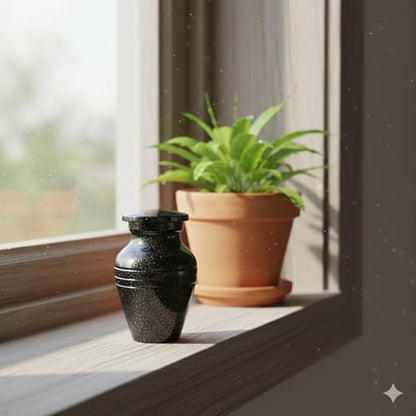 Gray Comet Small Keepsake Cremation Urns for Human Ashes with Velvet Heart Case and Funnel - Beautiful Peaceful Black Hand Engraved Mini Memorial Urn