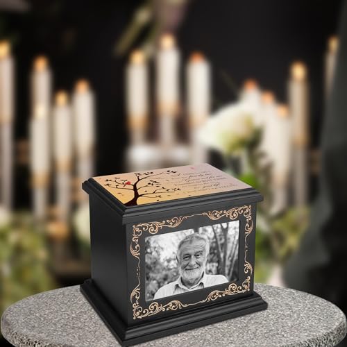 ADMLC Cremation Urns for Human Ashes Adult Up to 200 IBS with Photo Frame | 100% Wooden Handcrafted Memorial Keepsake Urn for Ashes,Funeral Burial Caskets Urn Suitable for Male Female Men Women Dad Mom