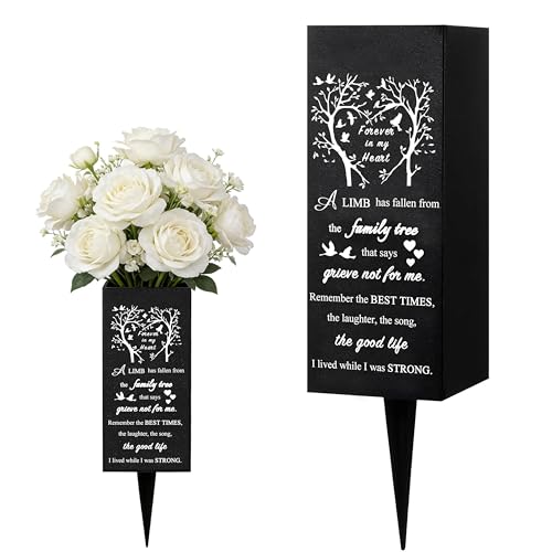 Cemetery Vases for Grave Flower Holder with Spikes,Heart Tree Grave Metal Memorial for gravesite vase,Flower Holder for Cemetery,Decor for Funeral,Memorial Gifts for Loss of Loved One Mother's Day