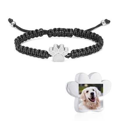 constantlife Cremation Bracelet for Ashes Stainless Steel Paw Print Urn Jewelry Braided Rope Adjustable Bangle Keepsake Pet Dog Cat Ash Holder Memorial Gift for Women Men - color: Customize Photo