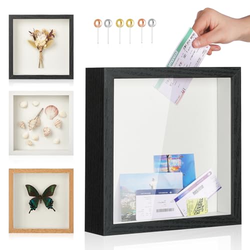 Travel Adventure Archive Shadow Box Frame with Slot, 12x12in Black - color: Black, size: 12x12in