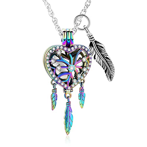 shajwo Dream Catcher Urn Necklace for Ashes - color: Rainbow-Silver