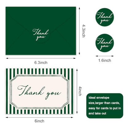 Whaline 24Pcs Dark Green Striped Thank You Cards Christmas Blank Note Cards with Envelopes Stickers Minimalist Stripe Greeting Card for Wedding Birthday Winter New Year, 4 x 6 Inch - color: Christmas Green