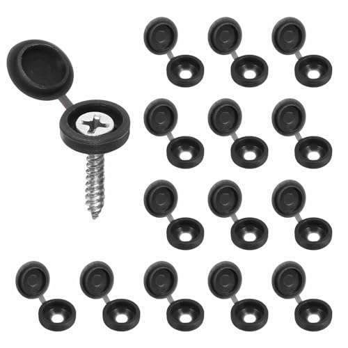 HARFINGTON 200pcs Plastic Hinged Screw Cover Caps 5.4mm / 0.21" Shutter Screw Caps Fold Snap Washer Covers for Windows Outside Railings Furniture, Black - color: Black, size: 0.21"