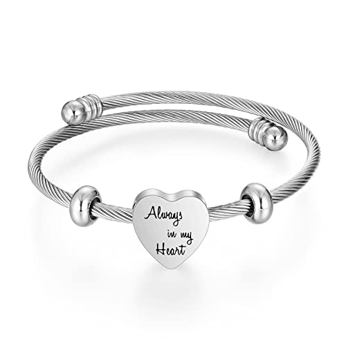 abooxiu Lock Cremation Bracelet for Ashes Key Ash Bracelet Stainless Steel Urn Bracelets for Ashes for Women Memorial Ashes Holder - Never Say Goodbye&Forever in my heart - style: Heart