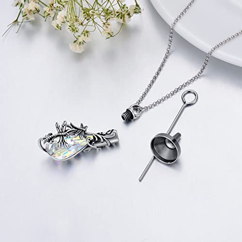 PELOVNY Urn Necklace for Ashes 925 Sterling Silver Butterfly Dragonfly Bee Phoenix Hummingbird Urn Necklaces Animal Crystal Cremation Jewelry for Ashes Cat Dog Pet Memorial Gifts - color: 20-Dragonfly Urn