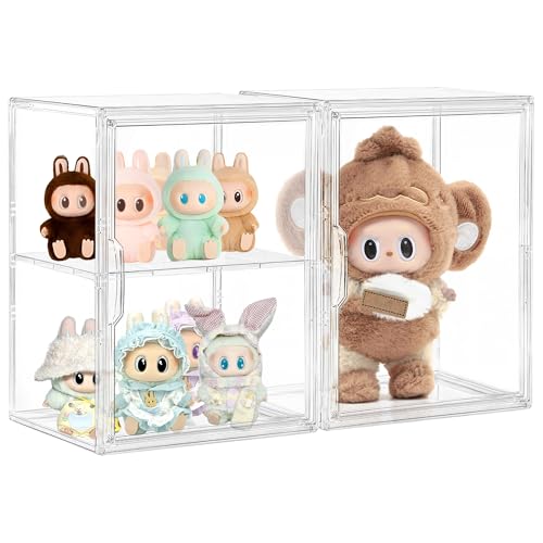 Large Clear Acrylic Figure Display Case for Collectibles 2 Pack | Movable Divider, Magnetic Door, Easy to Clean, Dustproof, 2-Tier, Easy Assemble, Adjustable Storage - size: Large 2 pack