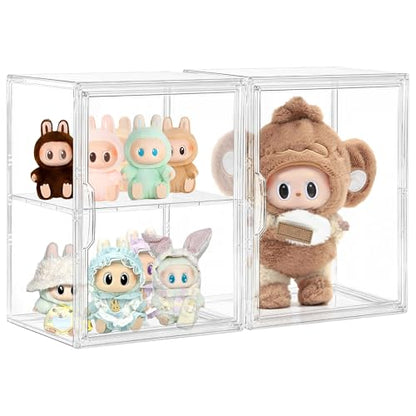 Large Clear Acrylic Figure Display Case for Collectibles 2 Pack | Movable Divider, Magnetic Door, Easy to Clean, Dustproof, 2-Tier, Easy Assemble, Adjustable Storage - size: Large 2 pack