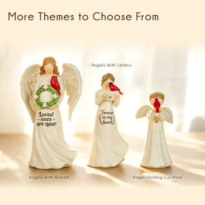 Angel Holding Cardinal Resin Figurine Gift for Women, Memorial Sympathy Gift for Loss of Loved One, Home Shelf and Tabletop Decor, Gift Box Included - style: Angel Holding Cardinal