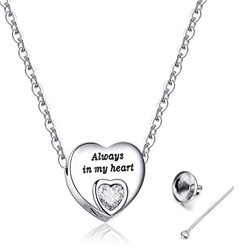 Heart Urn Necklaces for Ashes Birthstone Ashes Necklace Always in My Heart Cremation Jewelry Keepsake Memorial Necklace - color: April
