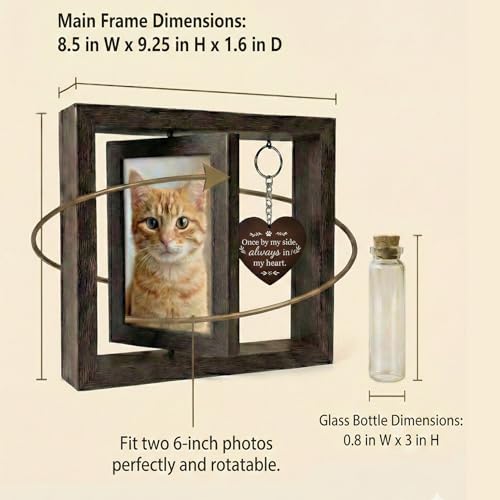 Dog Memorial Gifts for Loss of Dog, Pet Memorial Gifts for Dogs Cats, Rotating Wooden Picture Frame, Funeral Tribute for Beloved Dogs & Cats