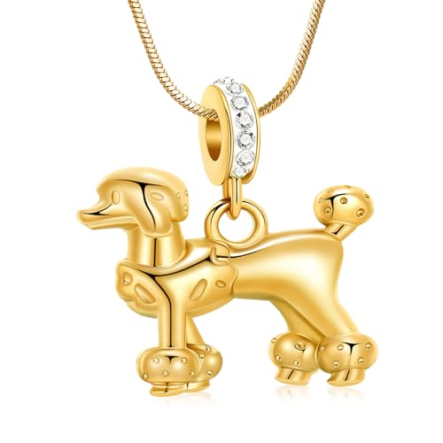 Cute Dog Poodle Urn Necklace Hairy Poodle Pet Cremation Jewelry Urn Pendant Fits Pandora Charms Bracelet Necklace for Women Memorial Keepsake Jewelry for Ash of Loved Ones - color: Gold