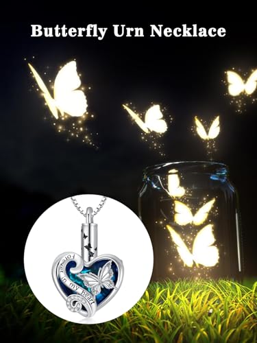 WINNICACA Silver Cremation Urn Necklaces for Ashes of Loved Ones - style: Butterfly Crystal Necklace
