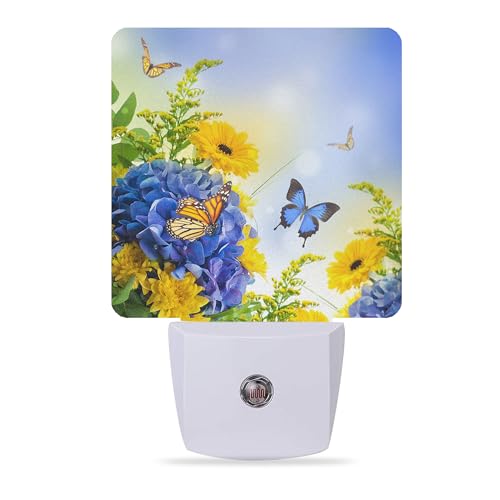 Night Lights Plug into Wall Blue Butterfly Flower Night Lights Dusk to Dawn Sensor Led Lamp for Women Men,Led Lights for Stairway/Hallway/Bedroom,0.5W - color: Blue Butterfly Flower