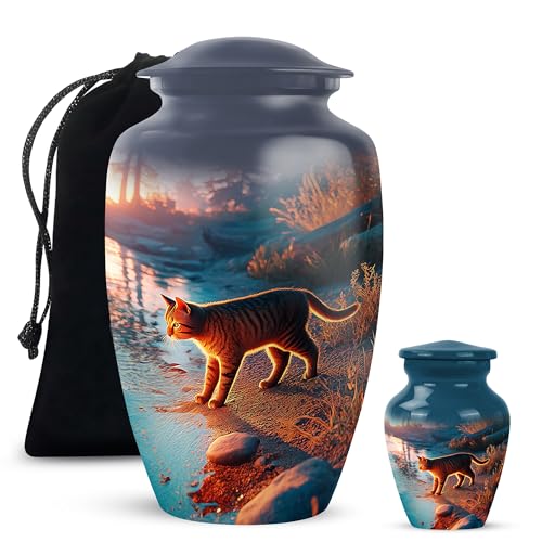 Yatskia Cat on the Sunset Large Cremation Urns for Human Ashes Adult Male and Female, Mini Memorial Urn for Ashes Adult Dad, (Classic 10 Inch and 3 Inch) - color: #1 Cat, size: 10 Inch and 3 Inch (Pack of 2)