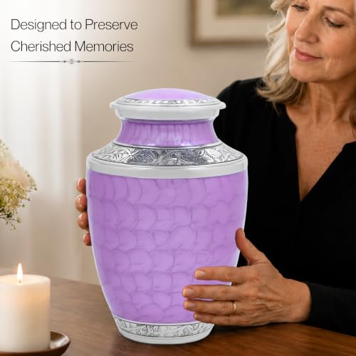 Alpha Living Home Cremation Urn, Adult, 200+ cu in, Purple Silver - color: Purpal, size: Hand Engraved