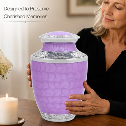 Alpha Living Home Cremation Urn, Adult, 200+ cu in, Purple Silver - color: Purpal, size: Hand Engraved