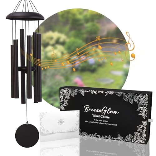 32" Outdoor Wind Chimes Deep Tone, Professionally Tuned C Major Aluminum Wind Chime with Gift Box & Envelope, Memorial Sympathy Wind Chime for Patio Garden Decor, Classic Round, Black | Wind Chimes for Outside | 32 Inch Deep Tone | C Major Tuned | Memoria