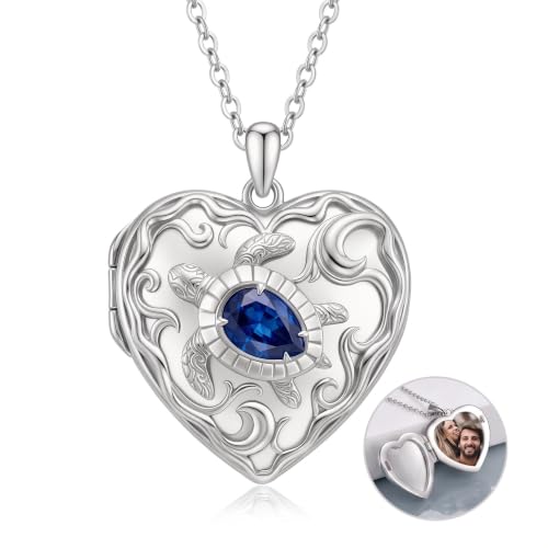 Poiuy Photo Locket Necklace for Women, Heart Picture Pendant Photo Necklace Jewelry Christmas Memorial Birthday Gifts for Women Daughter Mom - color: Turtle Locket Necklace