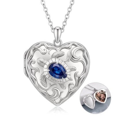 Poiuy Photo Locket Necklace for Women, Heart Picture Pendant Photo Necklace Jewelry Christmas Memorial Birthday Gifts for Women Daughter Mom - color: Turtle Locket Necklace