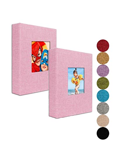 GPIRAL Small Photo Album 4x6 – Clear Pages, Linen Cover with Front Window, Pack of 2, Each Small Album Holds 52 Photos, Small Brag Book Photo Album for 4x6 Photos, Pink Fabric - color: Pink, size: 4x6"-2 PACK