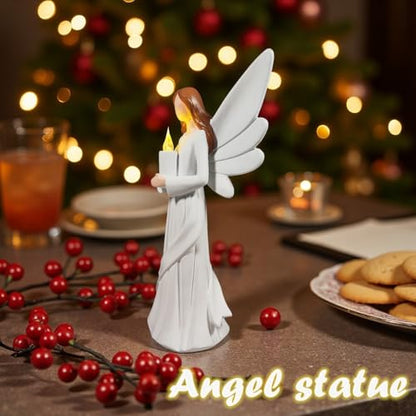 Starryfill 12.2" Angel Figurine Holds Candle with Timer for Women Home | Battery, Resin, Handcrafted Artistry, Warm Glow, Calming Light, Meditation Spaces, Spiritual Peace for Mom Family & Friends - color: 12.2"-candle Angel1