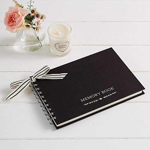 ANGEL & DOVE Funeral Memory Book - Black Textured Covers, 8" x 6" - Condolence, Guest Book, Memorial