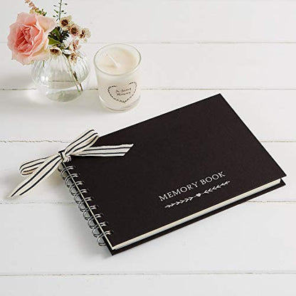 ANGEL & DOVE Funeral Memory Book - Black Textured Covers, 8" x 6" - Condolence, Guest Book, Memorial