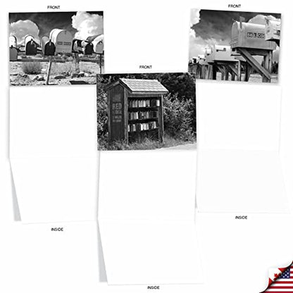 The Best Card Company - 10 Blank Note Cards with Envelopes (4 x 5.12 Inch) - Black & White Photos, Bulk Boxed Set - In the Mail M9681OCB - style: In The Mail
