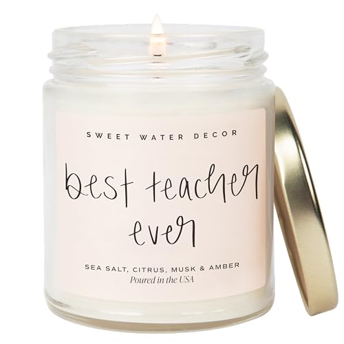 Sweet Water Decor Best Teacher Ever Candle, Back to School Teacher Gifts, 9 oz Clear Jar with 40 Hour Burn Time, Made in USA, Teacher Appreciation Gifts, End of School Year - style: Best Teacher Ever