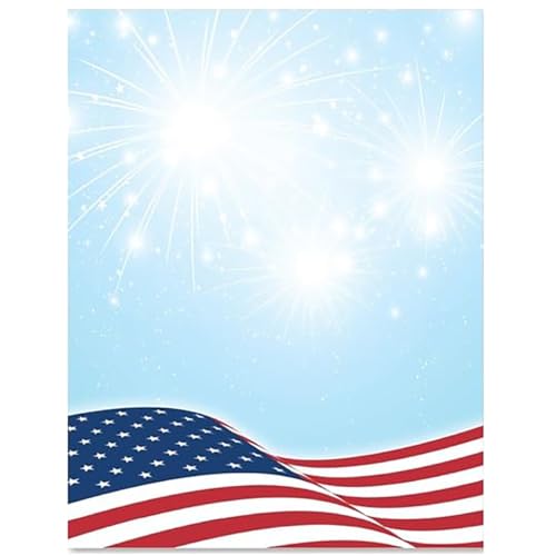 PaperDirect Patriotic Star-Spangled Sky Border Papers, USA Stationery with Light Blue Background, Starbursts and Waving American Flag, 8.5 x 11, Acid-Free, Ideal for Flyers, Invites, Cards, 25 Sheets - color: Patriotic Star-Spangled Sky