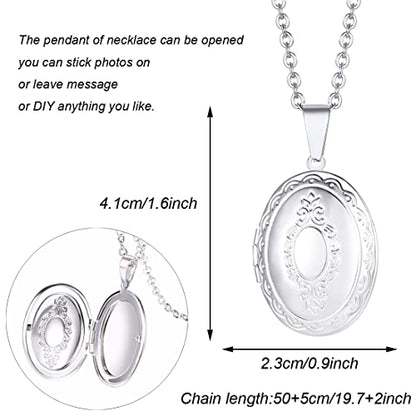 2 Pcs Locket Necklace that Holds Pictures Stainless Steel Locket Pendant Necklace Memory Photo Pendant Necklace for Women Girls - color: Oval style 1
