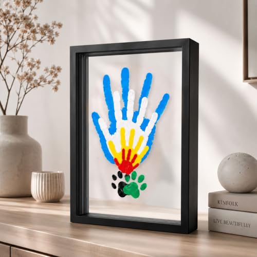 Family Handprint Kit for 4 – Wooden Frame with 4 Acrylic Boards, DIY Keepsake Art for Baby, Pet & Family, Non-Toxic Washable Paint Hand Mold Memory Gift - Black - color: Black