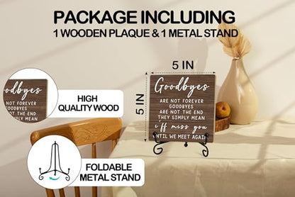 In Loving Memory Gifts for Loss of Loved One, Rustic Goodbyes Are Not Forever Wooden Sign, Memorial Quotes Wood Plaque With Iron Stand for Home Office Bedroom -1 - style: Dark Brown