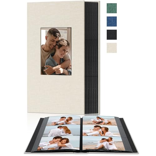 4x6 Slip In Photo Album Holds 300 Pockets Cloth Cover Beige | DIY cover window, Acid free pages, PVC free pockets, Family Travel Wedding, Gift ready - color: Beige, size: 300 Pockets