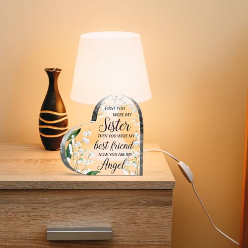 Sympathy Gifts for Loss of Sister, Memorial Gifts for Friends Female Women, In Memory of Sister Acrylic Heart Plaque, Funeral Remembrance Decor Ornament Sign, Bereavement Condolences Grief Gifts - style: Sister03 4 X 4 IN
