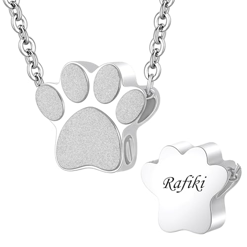 Pet Cremation Jewelry for Ashes Pendant Pet Urns For Dogs/Cats Urn Ashes Pendant Paw Print Urn Necklace with Mini Keepsake Memorial Ash Jewelry - color: Customize