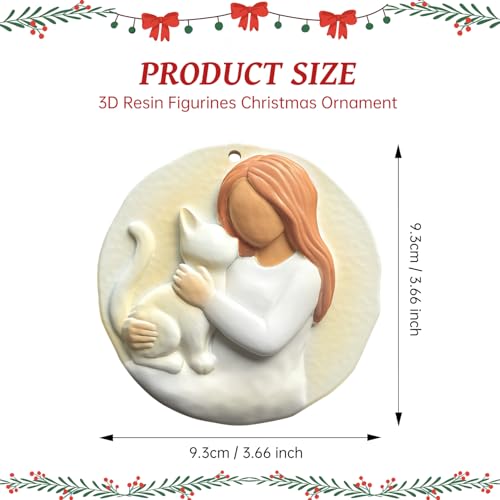 3D Cat Christmas Ornament for Christmas Tree Decorations 2026 - Cat Lover Gifts for Women, Girls, Pet Owners - Animal Lover for Resin Christmas Decorations Holiday Keepsake Gift - style: Cat & Girl