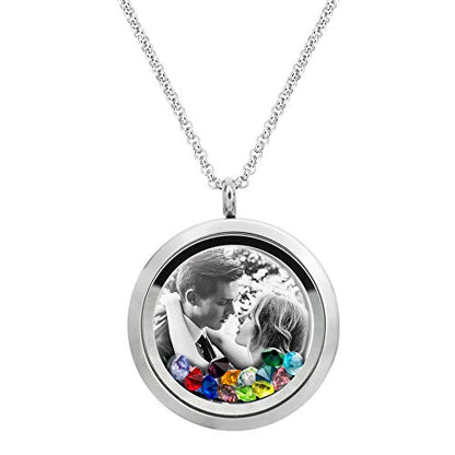 Laser Engraved Personalized Photo & Text Message Floating Locket Crystals Necklace Pendant Handmade Love Note Anniversary Wedding Birthday Gift - style: Mixed Colors - Photo + Message Engraving