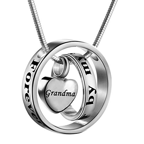 Cremation Jewelry No Longer By My Side, Forever In My Heart Carved Locket Memorial Necklace Keepsake Urn Pendant - color: Grandma