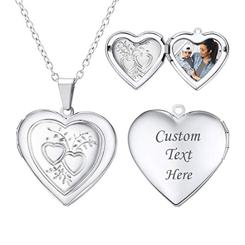 U7 Women Locket Necklace, Heart Photo Lockets Hold Picture, Gift Box Packed - color: 03# Platinum*2 Heart